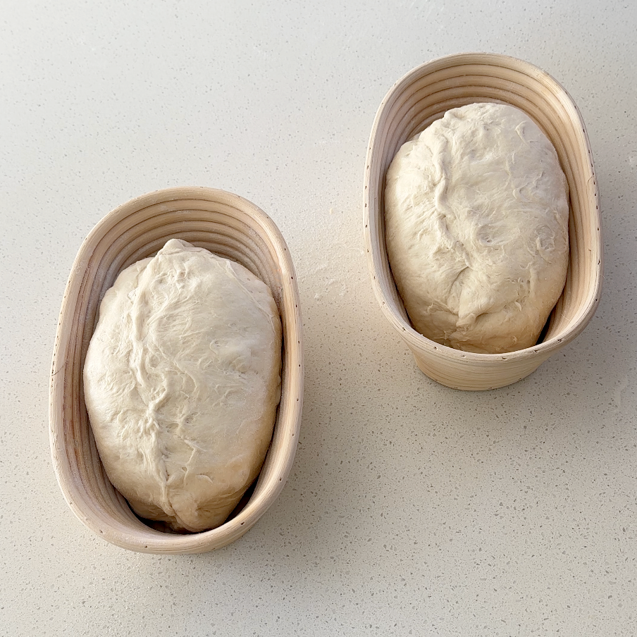Oval Bannetons with dough for sourdough baking