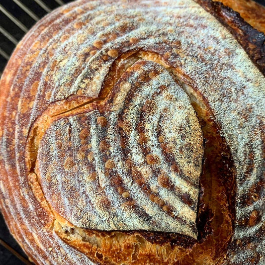 Sourdough bread with scoring pattern