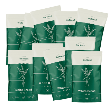 Ten 2kg packs of You Knead white bread flour, the 10-pack bundle