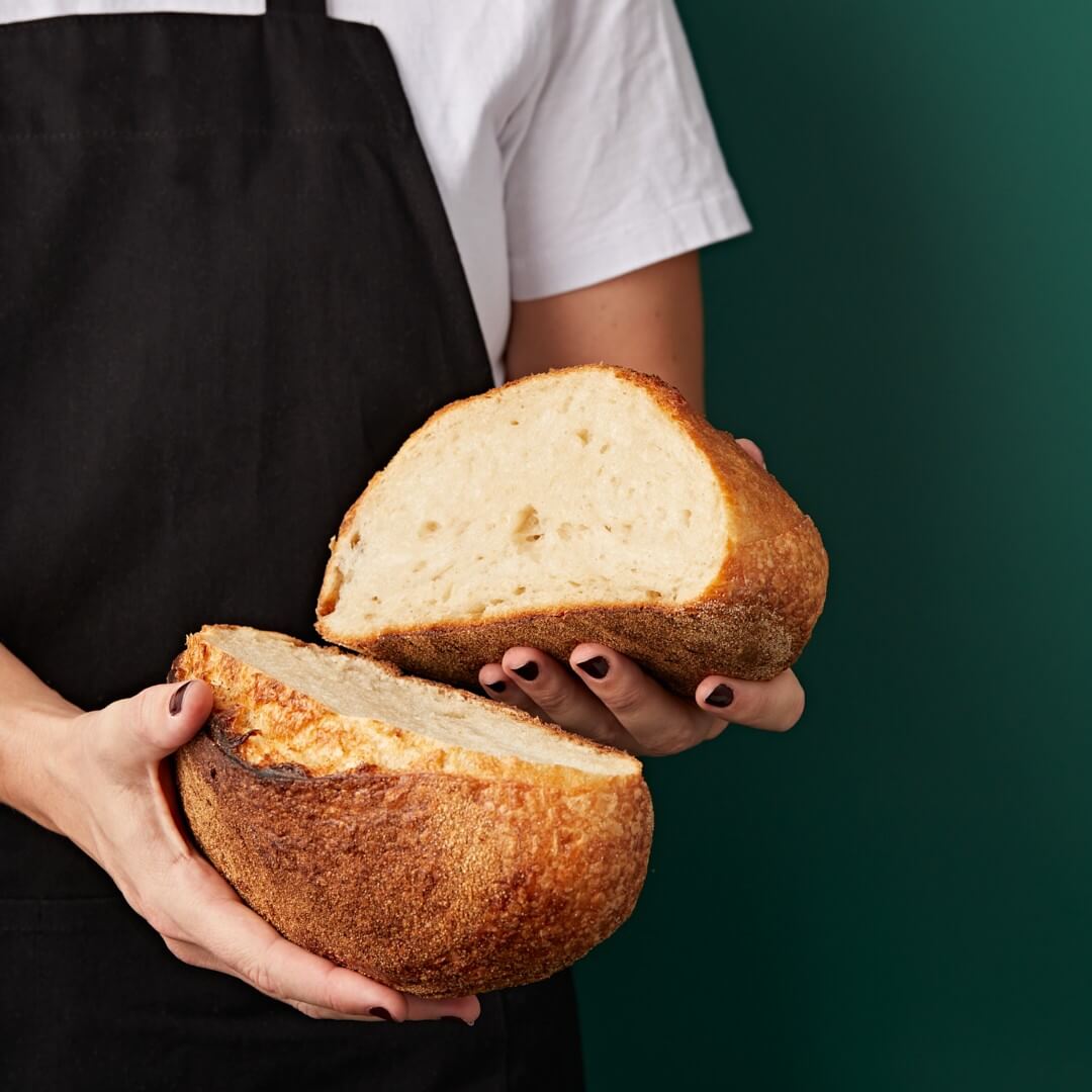 holding sourdough bread
